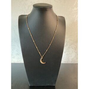 Gold-Tone Moon Pendant Necklace With Rhinestones Adjustable Chain